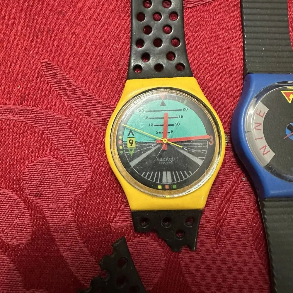 Vintage 1989 / 1987 Swatch Blue Jet & Follow Me Classic Design New Batteries.